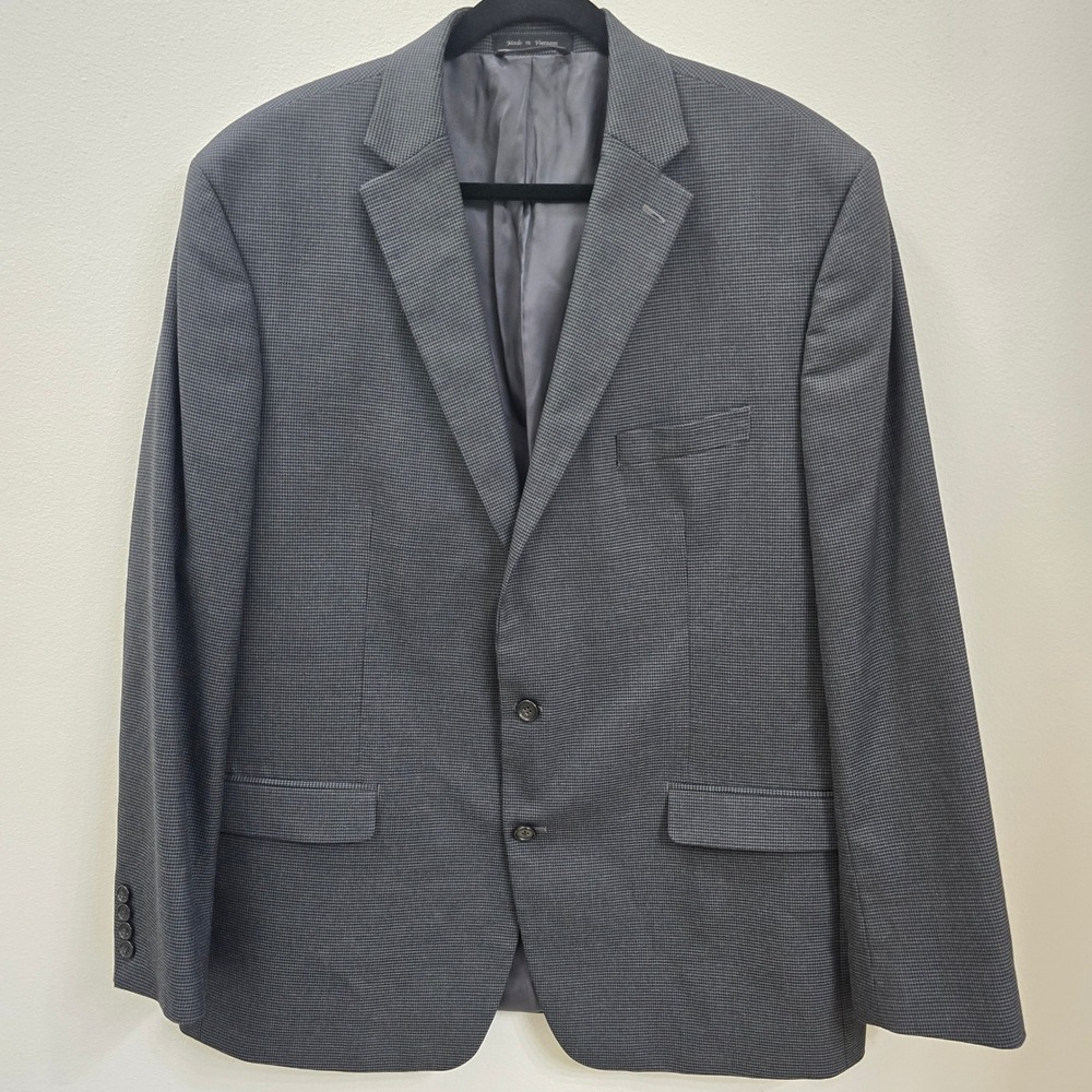 Lauren Ralph Lauren Mens Grey Micro Check 2 Button Sport Coat Blazer 48L 48 Long